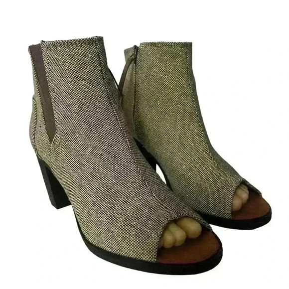TOMS Majorca Women's Booties Gray And Gold Block Heel Peep Toe Size 7.5 / 38 - Picture 2 of 11